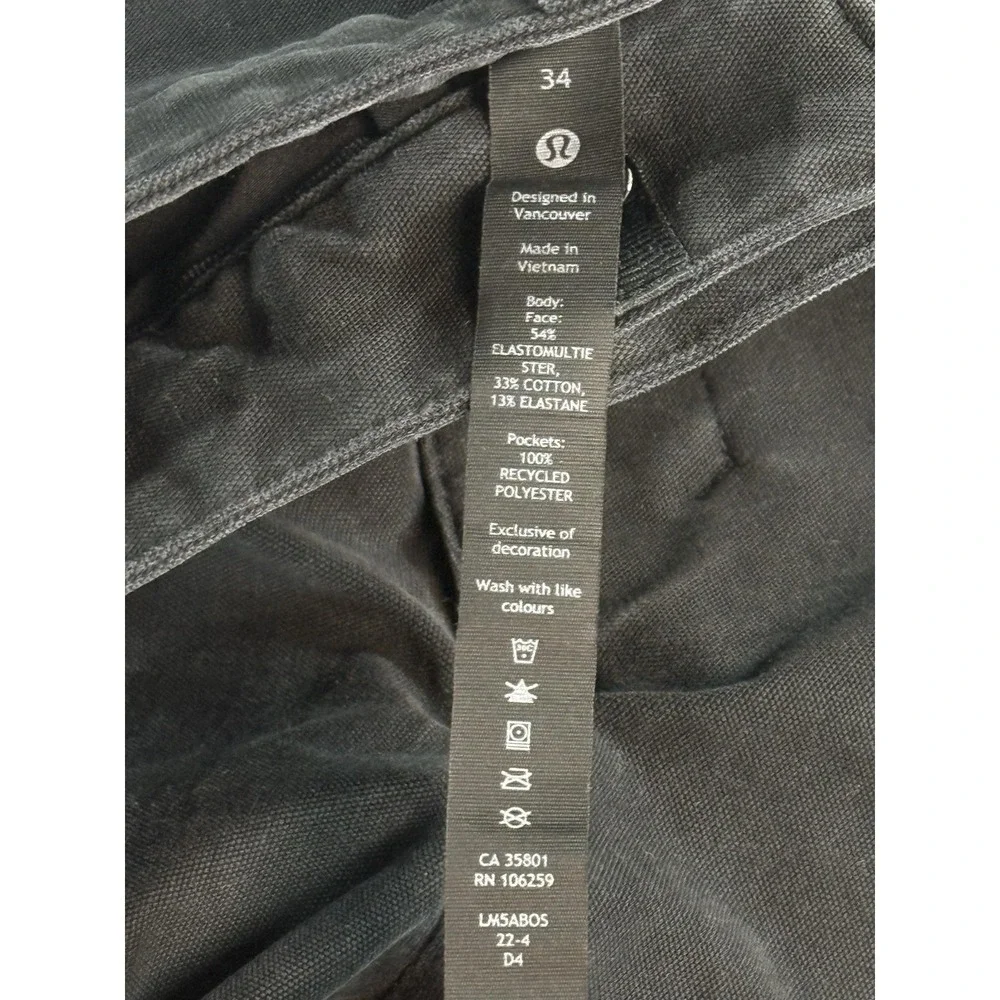Lululemon ABC Pants Mens 34x32 Gray Slim Fit Stretch Chino 5-Pocket Casual